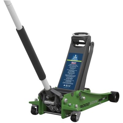 Sealey 3000LEHV Trolley Jack 3 Tonne Low Profile Rocket Lift Hi-Vis Green