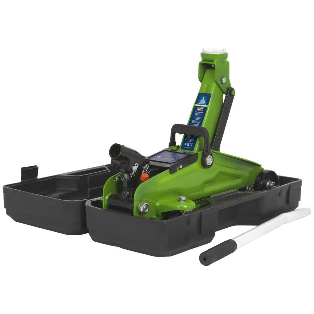 Sealey 1050CXDHV Trolley Jack 2 Tonne Hi-Vis Short Chassis With Storage Case - Image 1