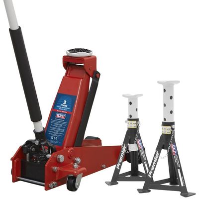 Sealey 3000CXDCOMBO1 Trolley Jack 3T & Axle Stands (Pair) 3T Per Stand Combo