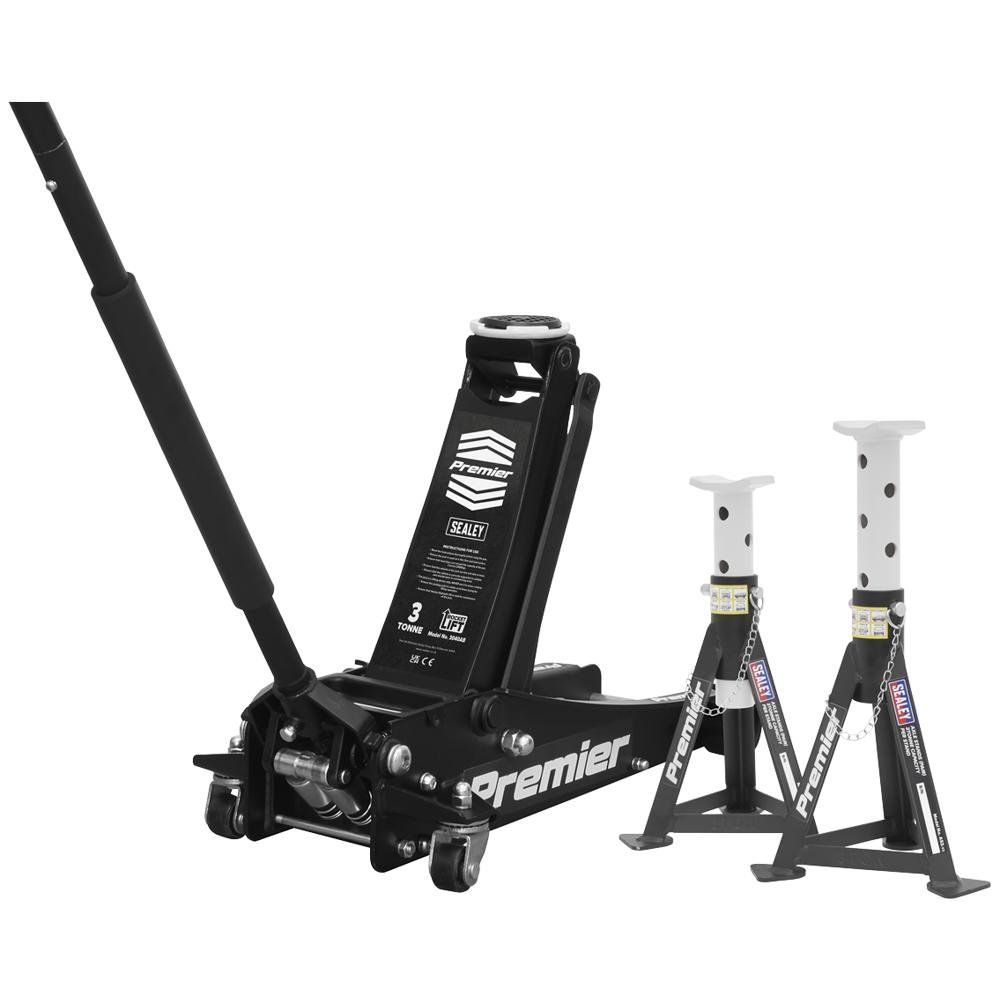 Sealey 3040ABCOMBO Trolley Jack 3T & Axle Stands (Pair) 3T Per Stand Combo - Image 1
