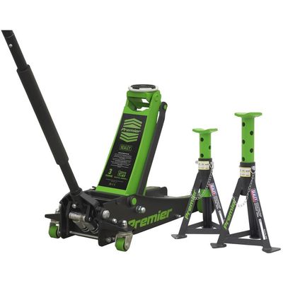 Sealey 3040AGCOMBO1 Trolley Jack 3 Tonne & Axle Stands (Pair) 3 Tonne Per Stand Combo