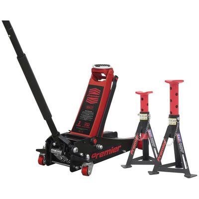 Sealey 3040ARCOMBO Trolley Jack 3T & Axle Stands (Pair) 3T Per Stand Combo