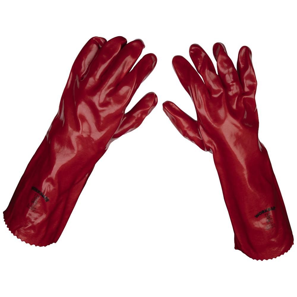 Sealey 9114 PVC Gauntlet Gloves Red One Size Pack of 12 - Image 1