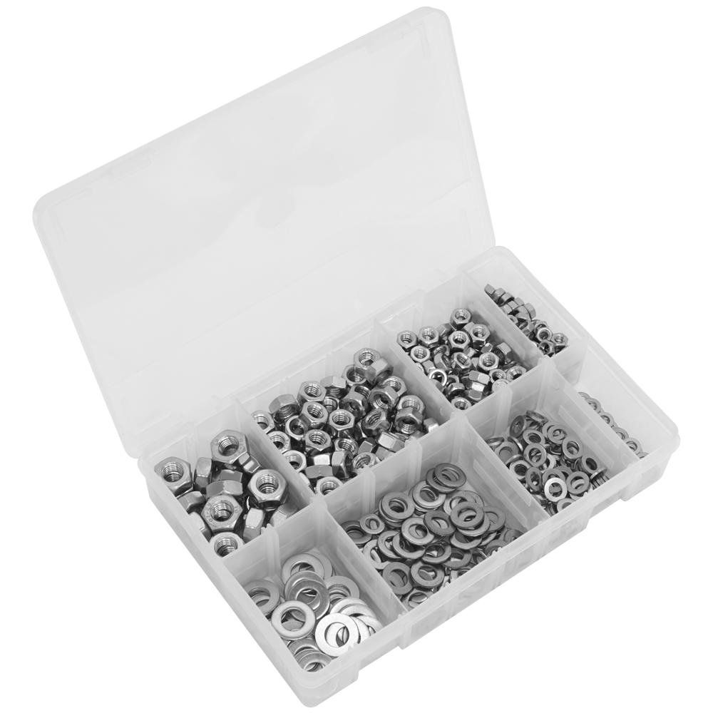 Sealey AB077NW Stainless Steel Nut And Washer Assortment 500Pc M5-M10 - Image 1