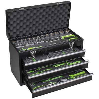 Siegen 3 Drawer Tool Chest + 98 Piece Tool Kit Black