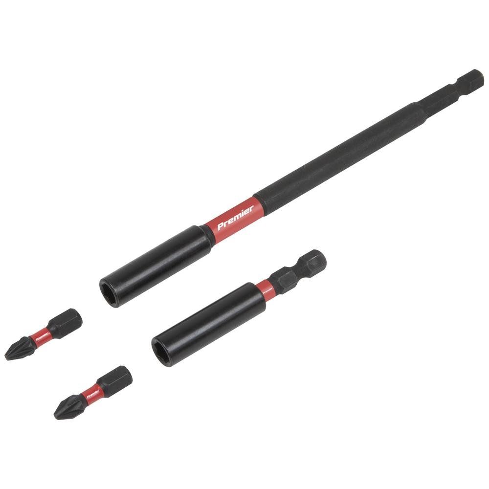 Sealey 4 Piece Impact Screwdriver Bit Holder and PZ2 Bit Set - Image 1