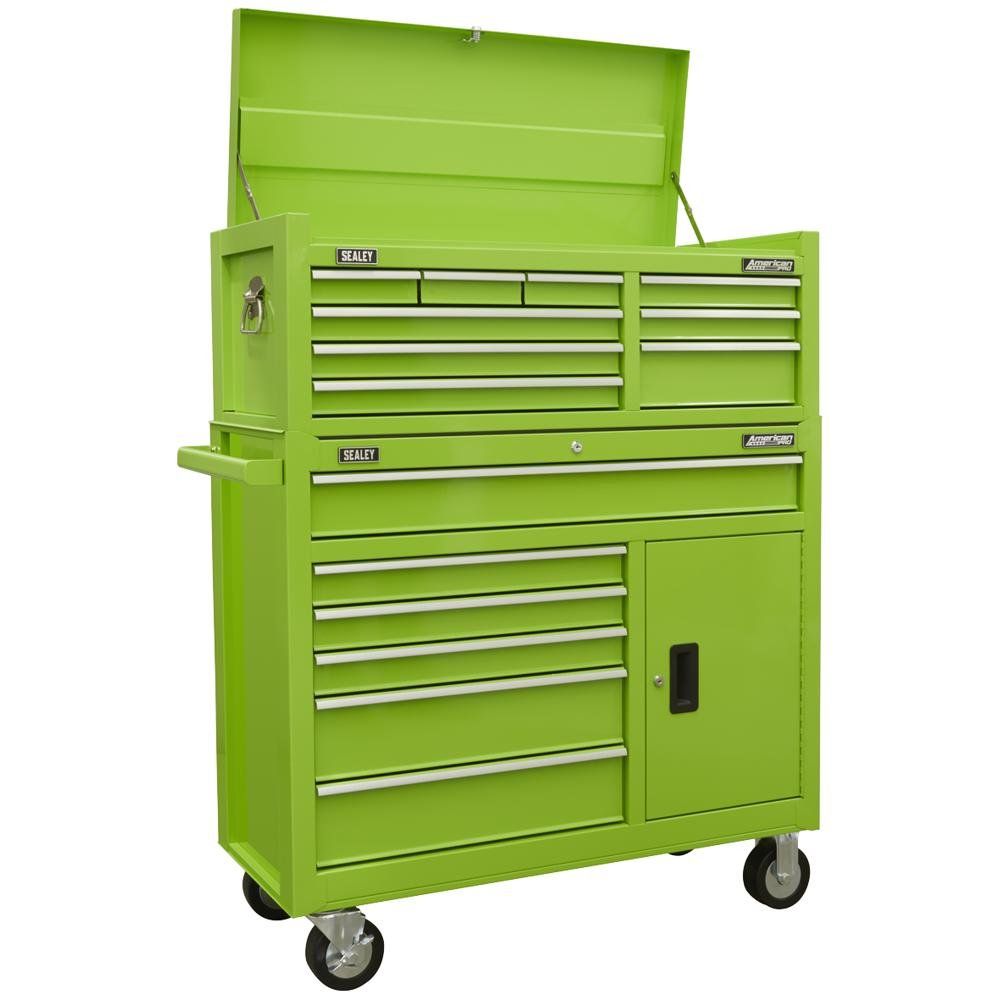 Sealey 15 Drawer Top Chest and Tool Roller Cabinet Combination Green - Image 1