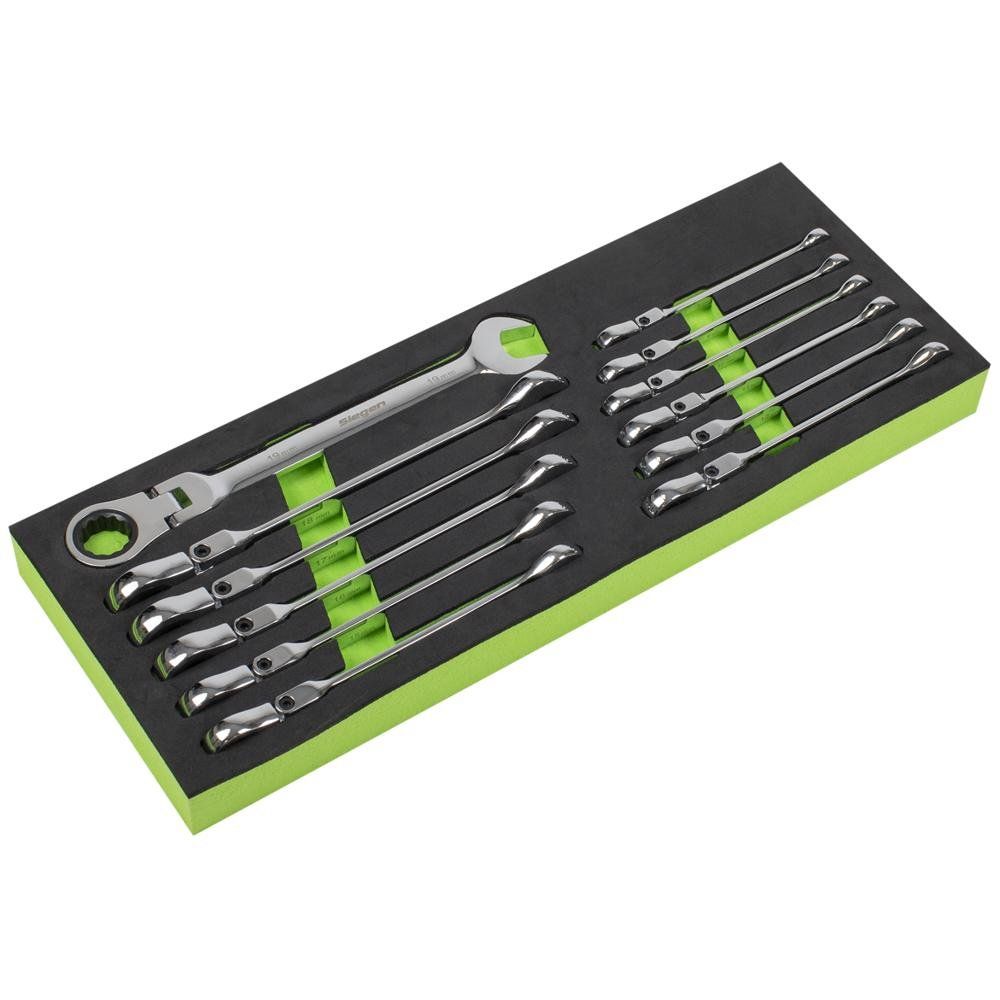 Siegen S0635 12 Piece Flexi Head Combination Ratchet Ring Spanner Set - Image 1