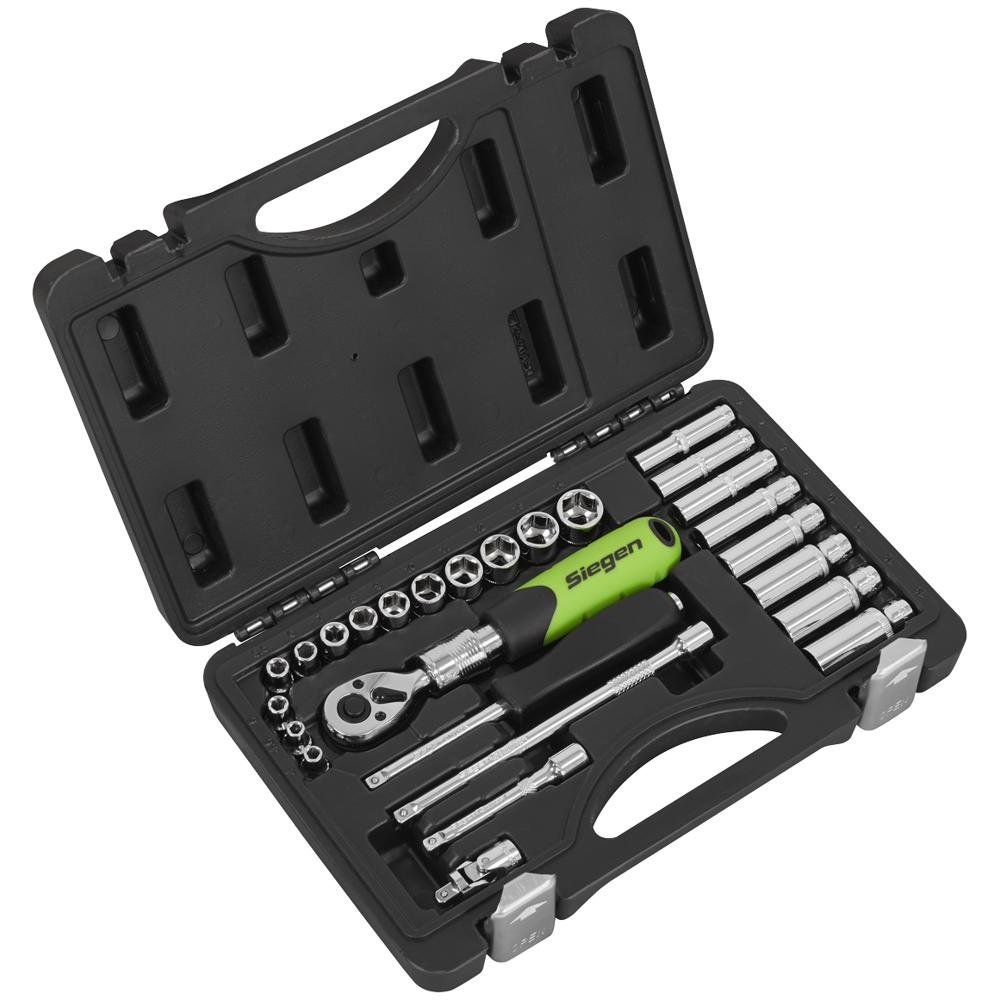 Siegen 26 Piece 1/4" Drive Socket Set with Extendable Ratchet 1/4" - Image 1