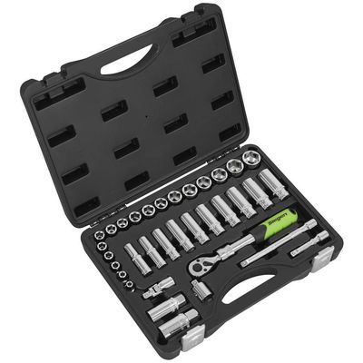 Siegen 34 Piece 3/8" Drive Socket Set with Extendable Ratchet 3/8"