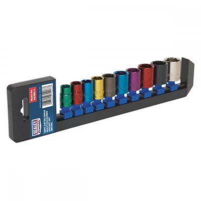 Sealey 10 Piece 3/8" Drive Coloured Hexagon WallDrive Socket Set Metric 3/8"