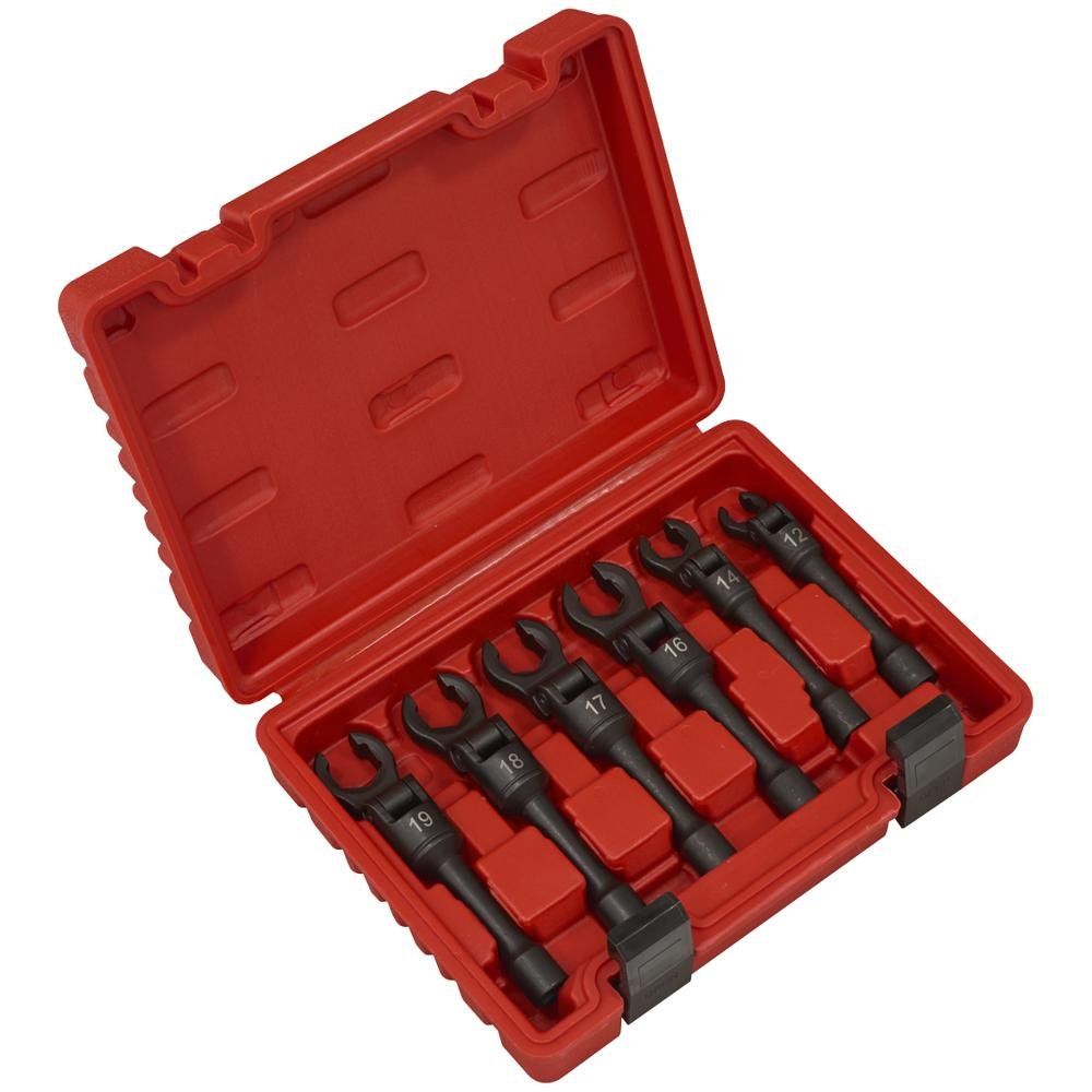 Sealey 6 Piece 3/8" Drive Flexi Head Flare Nut Diesel Injection Wrench Set 3/8" - Image 1