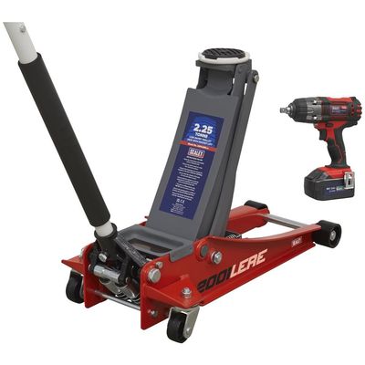 Sealey 2.2 Tonne Trolley Jack and 18v Cordless Impact Wrench Combo Kit Red