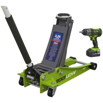 Sealey 2.2 Tonne Trolley Jack and 18v Cordless Impact Wrench Combo Kit Green