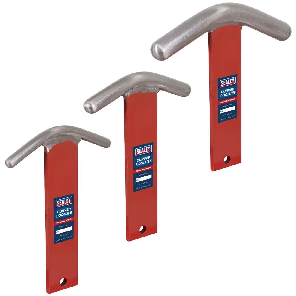 Sealey 3 Piece Curved T Dollies Set for Sheet Metal Forming - Image 1