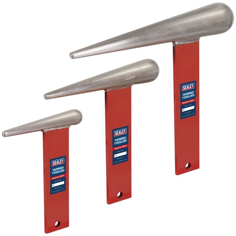 Sealey 3 Piece Tapered T Dollies Set for Sheet Metal Forming - Image 1