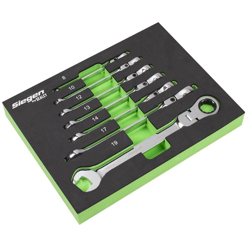 Siegen 7 Piece Flexible Head Combination Ratchet Spanner Set Metric - Image 1
