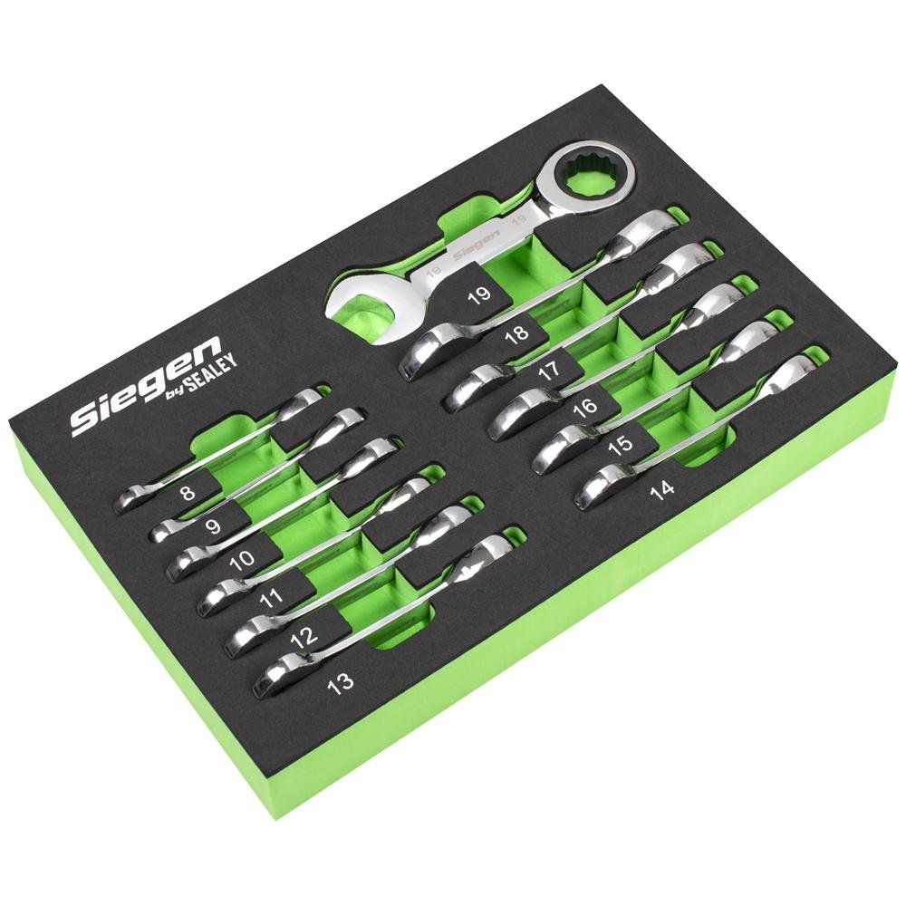 Siegen 12 Piece Stubby Ratchet Combination Spanner Set Metric - Image 1