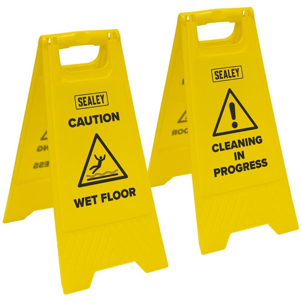Sealey 2 Piece Wet Floor Cleaning in Progress Signs Set - Image 1