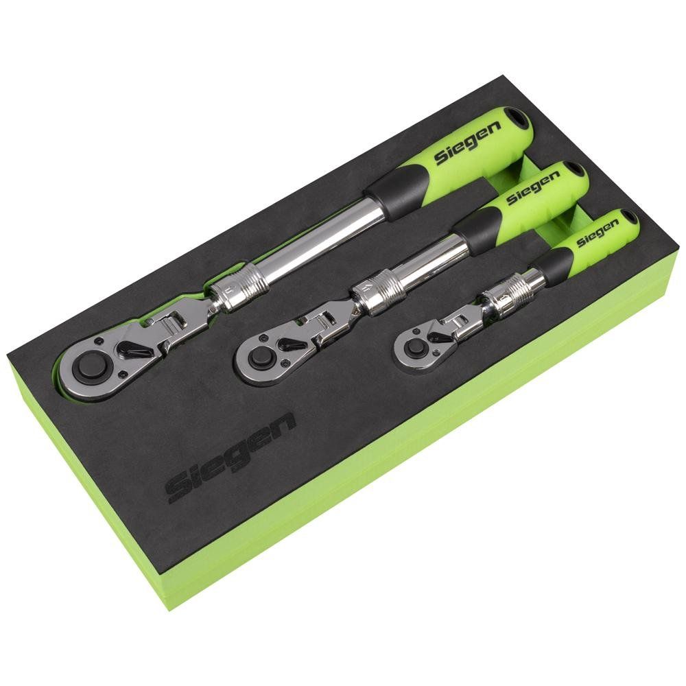 Siegen 3 Piece Extendable Flexi Head Ratchet Set Combination - Image 1