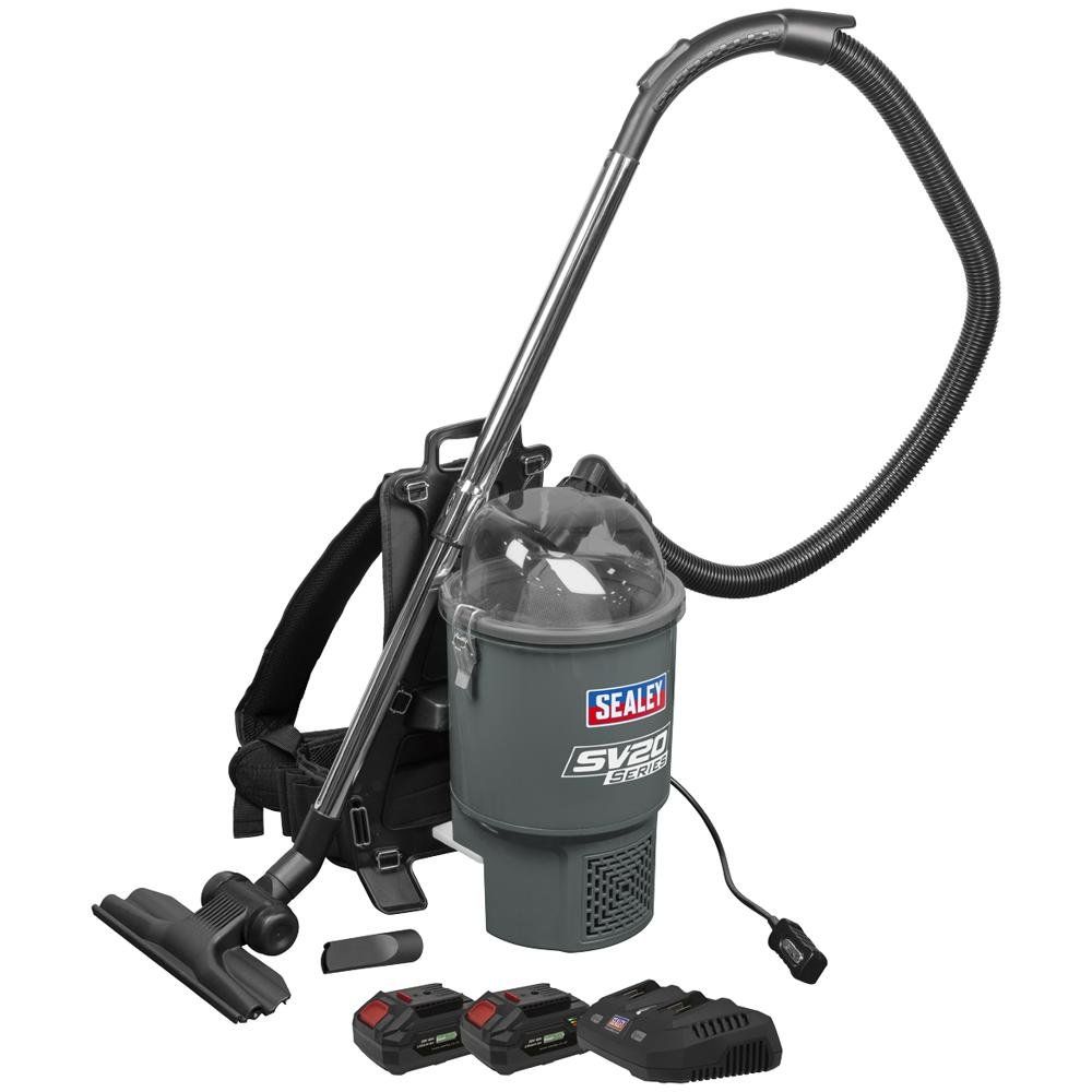 Sealey CP40VBV 40v SV20 Cordless Backpack Vacuum Cleaner 2 x 4ah Li-ion Battery Charger - Image 1