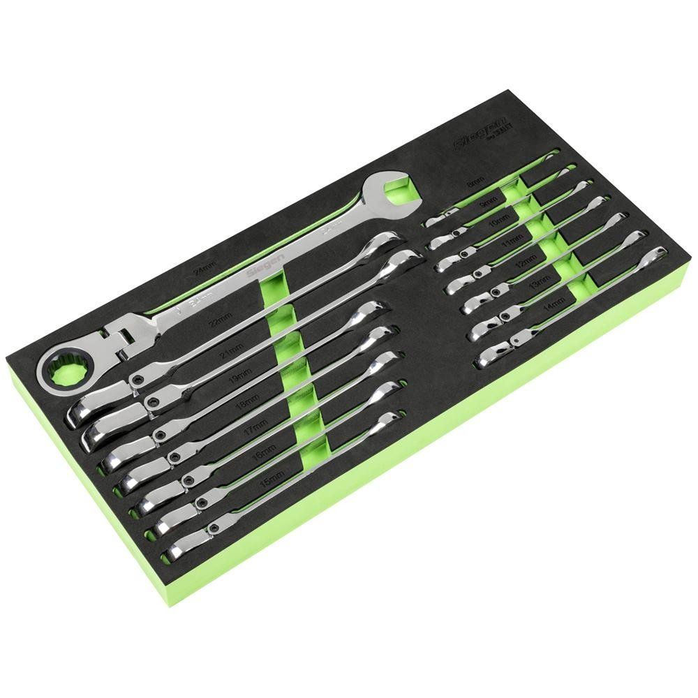 Siegen 15 Piece Flexi Head Ratchet Combination Spanner Set - Image 1