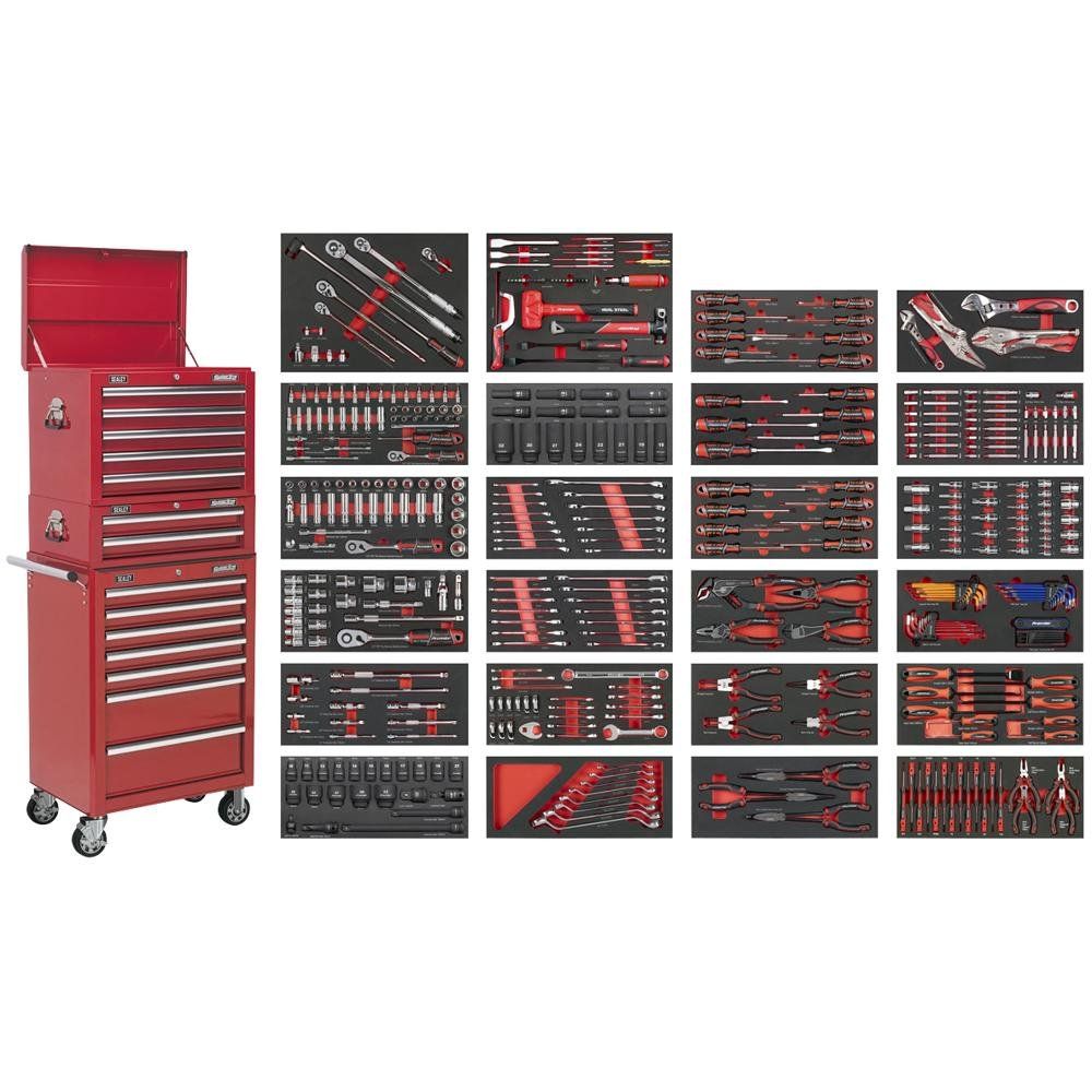 Sealey 14 Drawer Superline Pro Roller Cabinet Combo and 447 Piece Tool Kit - Image 1