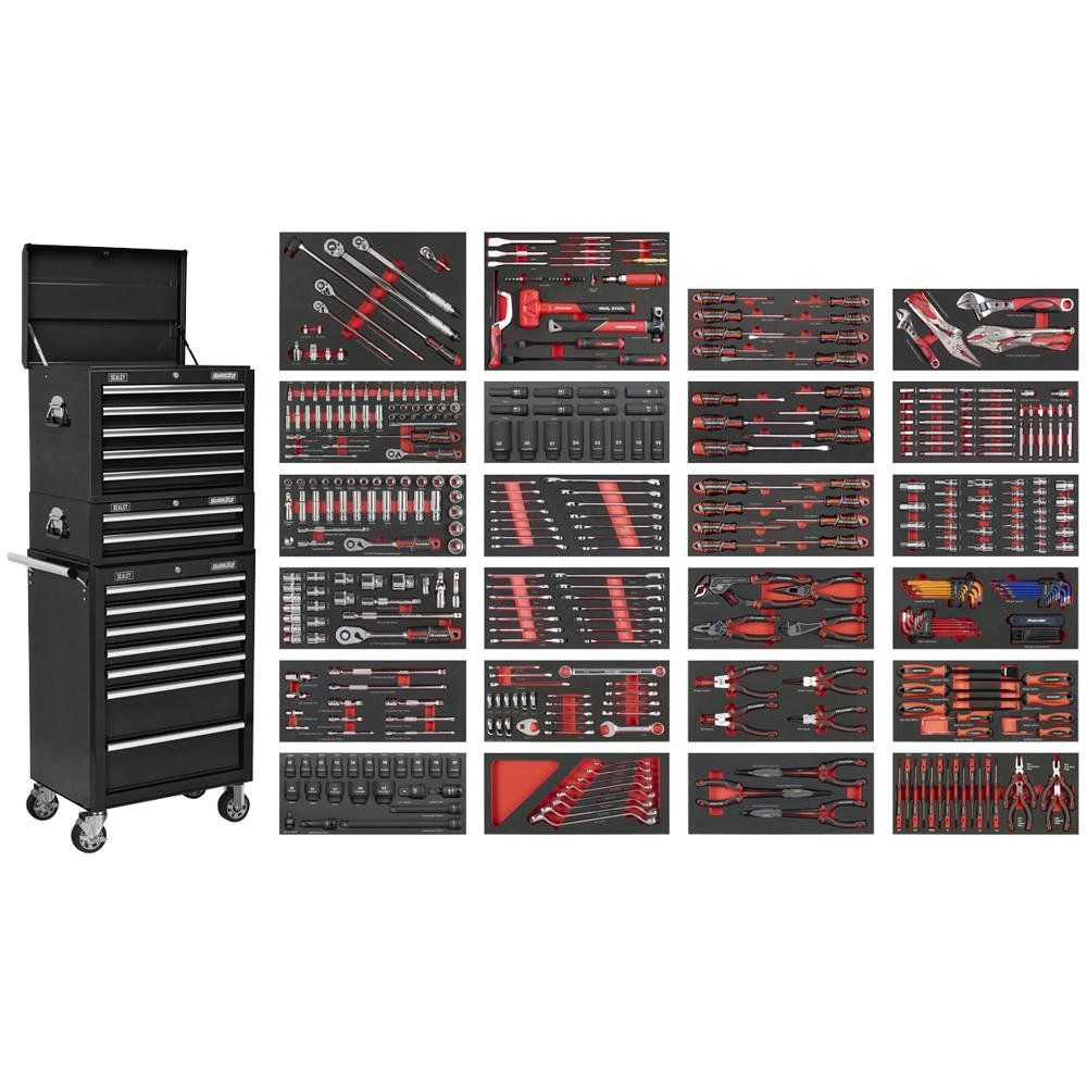 Sealey 14 Drawer Superline Pro Roller Cabinet Combo and 447 Piece Tool Kit - Image 1