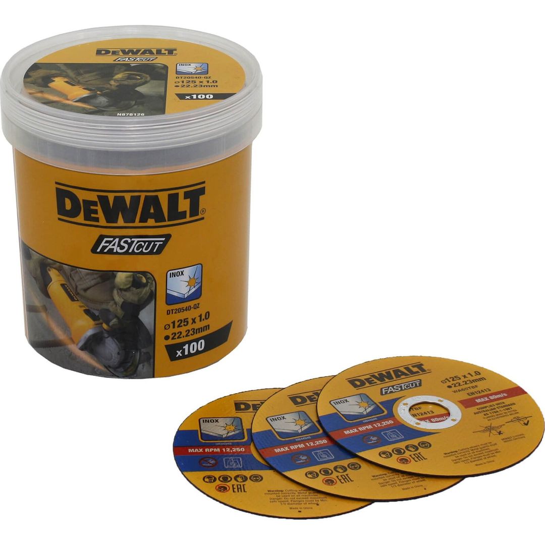 DeWalt Fast Cut Steel Cutting Discs Tub 125mm Pack of 100 - Image 1