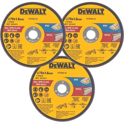 Dewalt DT20592-QZ Dt20592 Bonded Abrasive Cutting Disc 76 X 1.6 X 9.5Mm (3 Pack)