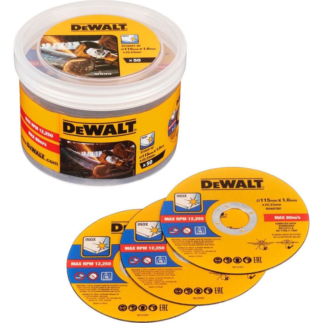 DeWalt Fast Cut Steel Cutting Discs Tub 115mm Pack of 100 - Image 1