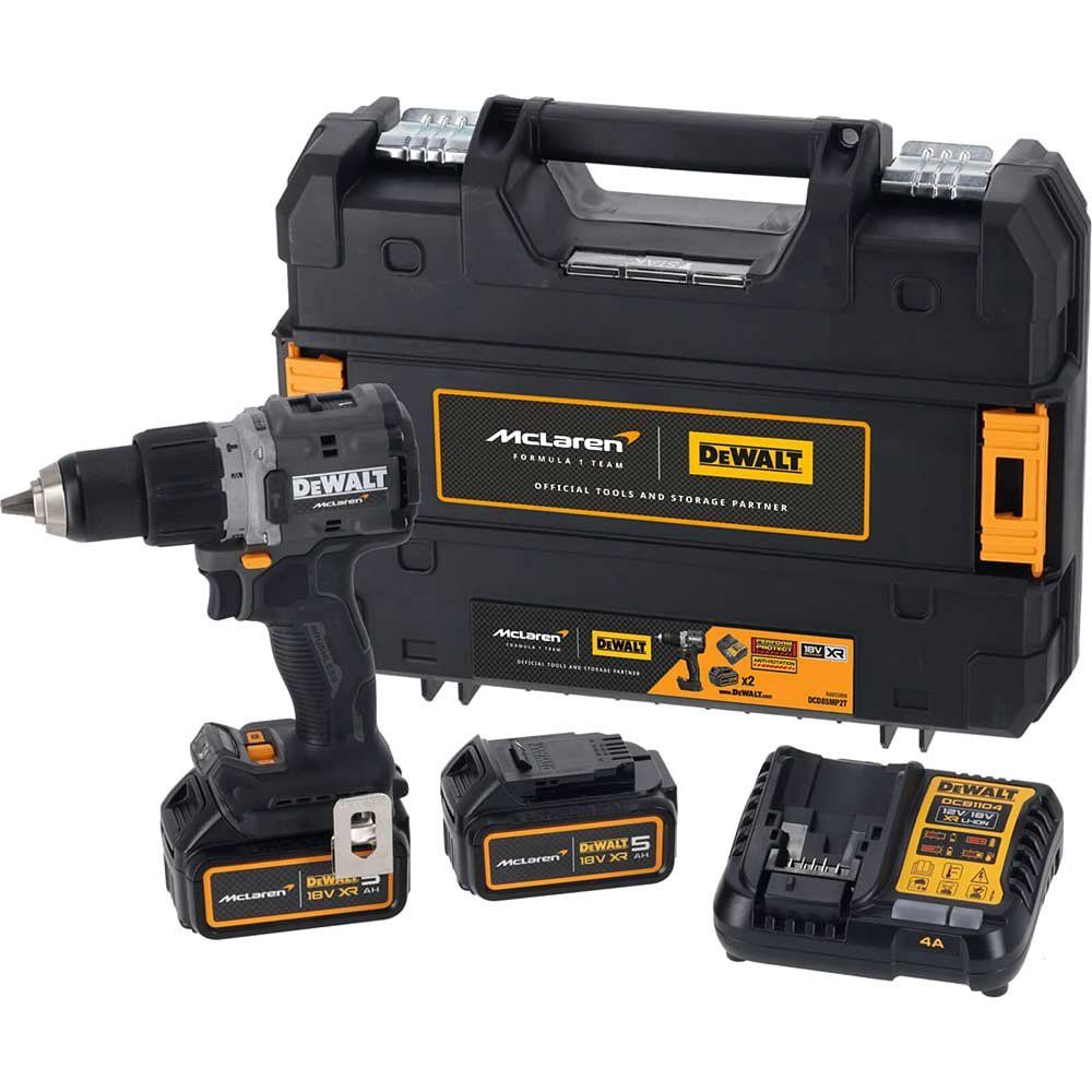 DeWalt DCD85MP2T 18v XR Cordless McLaren F1 Brushless Combi Drill 2 x 5ah Li-ion Battery Charger Case - Image 1