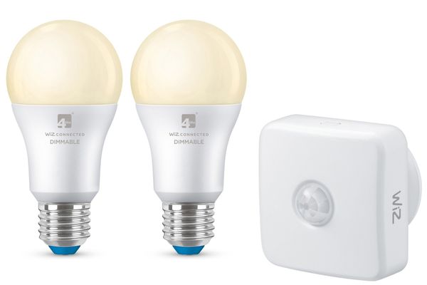 4LITE WiZ Connected Twin Smart LED Bulbs with PIR Sensor - E27, A60, Warm White