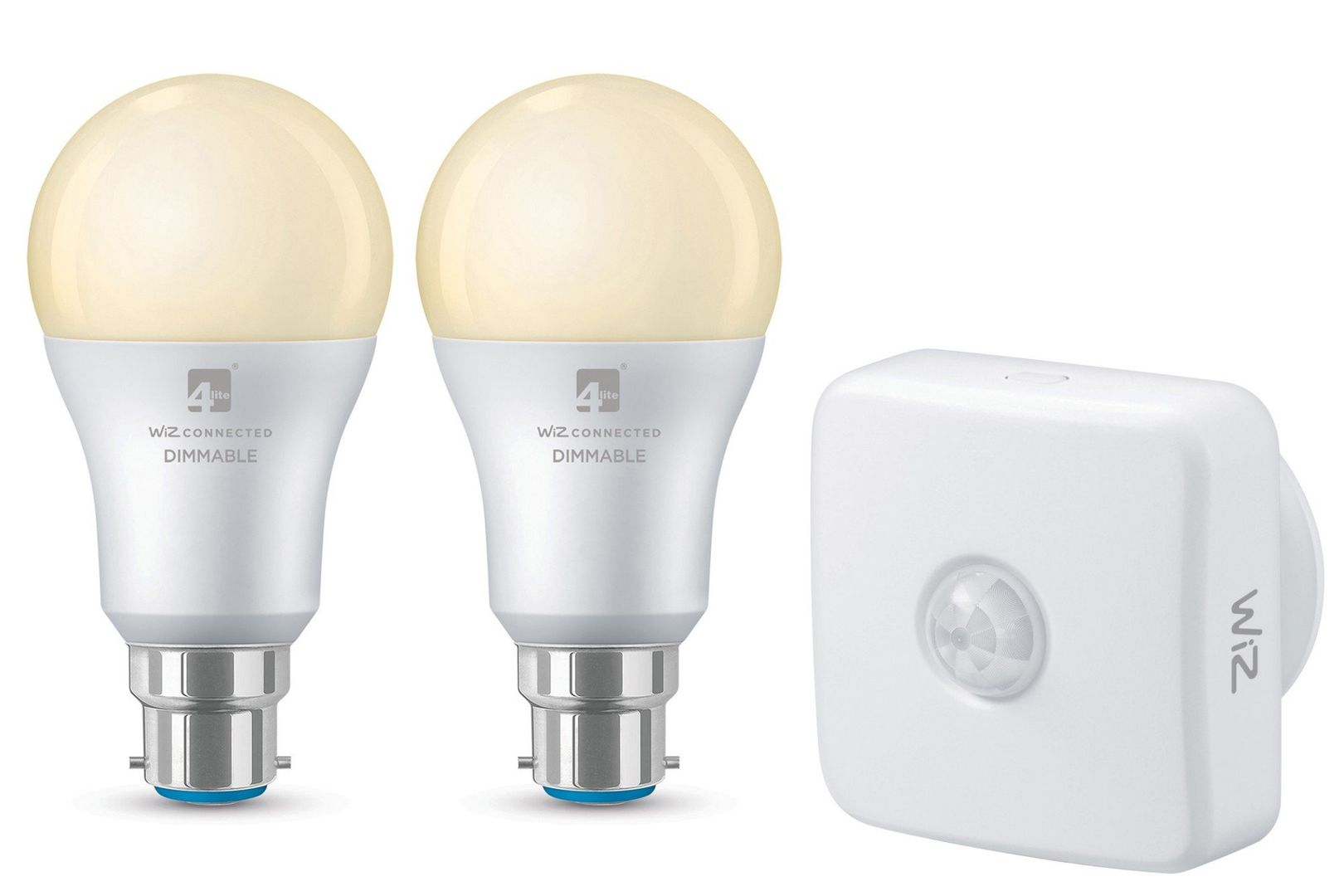 4LITE WiZ Connected Twin Smart LED Bulbs with PIR Sensor - B22, A60, Warm White - Image 1