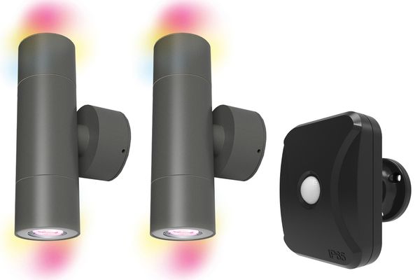 4LITE Smart LED Outdoor Twin Wall Lights with PIR Sensor - Graphite