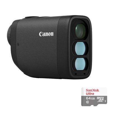 CANON Powershot Golf Laser Rangefinder with Sandisk 64GB Micro SD Card, Black