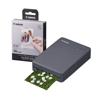 CANON SELPHY QX20 Portable Colour Photo Wireless Printer & XC-20L 54 x 85 mm Photo Paper & Ink Set - Dark Grey, 20 Sheets, Silver/Grey
