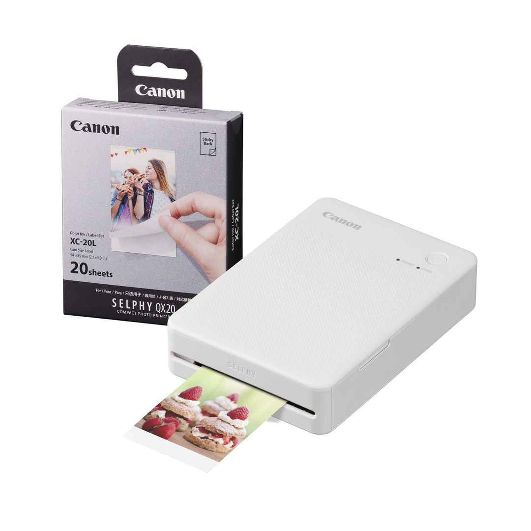 CANON SELPHY QX20 Portable Colour Photo Wireless Printer & XC-20L 54 x 85 mm Photo Paper & Ink Set - Sand White, 20 Sheets, White - Image 1