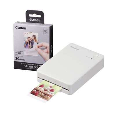 CANON SELPHY QX20 Portable Colour Photo Wireless Printer & XC-20L 54 x 85 mm Photo Paper & Ink Set - Sand White, 20 Sheets, White