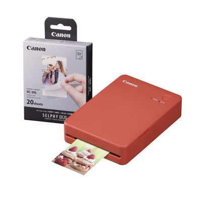 CANON SELPHY QX20 Portable Colour Photo Wireless Printer & XC-20L 54 x 85 mm Photo Paper & Ink Set - Terracotta Red, 20 Sheets, Red
