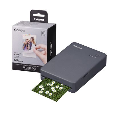 CANON SELPHY QX20 Portable Colour Photo Wireless Printer & XC-60L 54 x 85 mm Photo Paper & Ink Set - Dark Grey, 60 Sheets, Silver/Grey