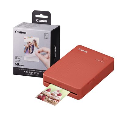 CANON SELPHY QX20 Portable Colour Photo Wireless Printer & XC-60L 54 x 85 mm Photo Paper & Ink Set - Terracotta Red, 60 Sheets, Red