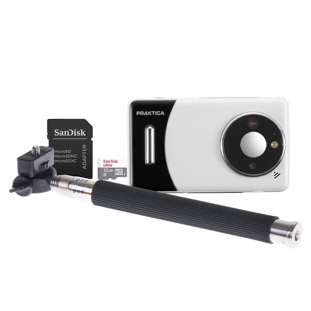 PRAKTICA DZ13 Compact Digital Camera & Selfie Stick Bundle - White & Black, Black,White - Image 1