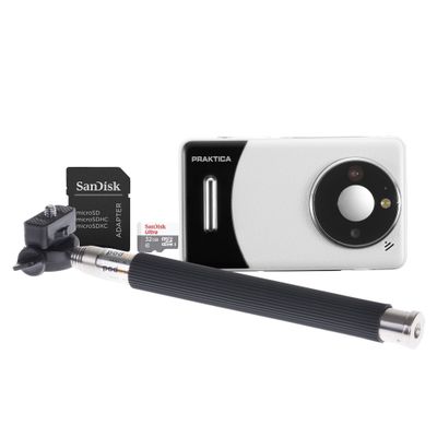 PRAKTICA DZ13 Compact Digital Camera & Selfie Stick Bundle - White & Black, Black,White