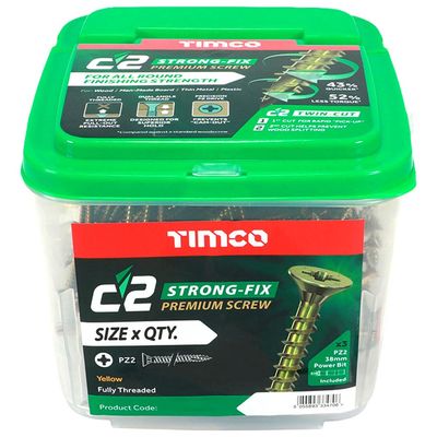 Timco 40030C2TUB C2 Strong-Fix Multi-Purpose Premium Screws - Pz - Double Countersunk - Yellow 4.0 X 30