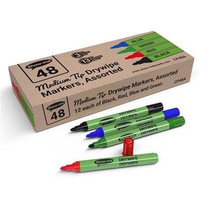 Show-me Drywipe Marker Medium Tip Slim Barrel Assorted Colours (Pack 48) - CP48A