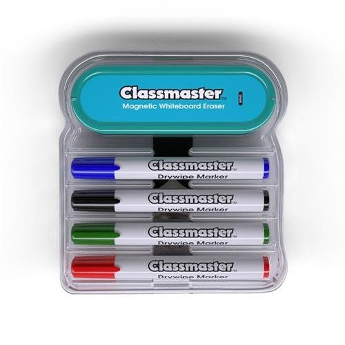 Classmaster Magnetic Whiteboard Organiser with Magnetic Eraser Includes 4 Classmaster Pens in Blue Black Black And Green - MPHK - Image 1