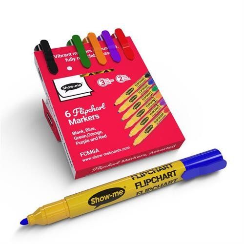 Show-Me Premium Flipchart Marker Bullet Tip Assorted Colours (Pack 6) - FCM6A - Image 1