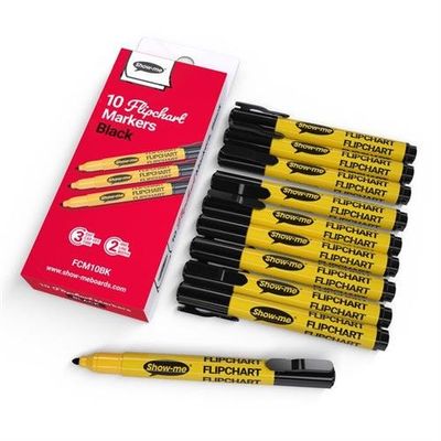 Show-Me Premium Flipchart Markers Bullet Tip Black (Pack 10) - Fcm10bk