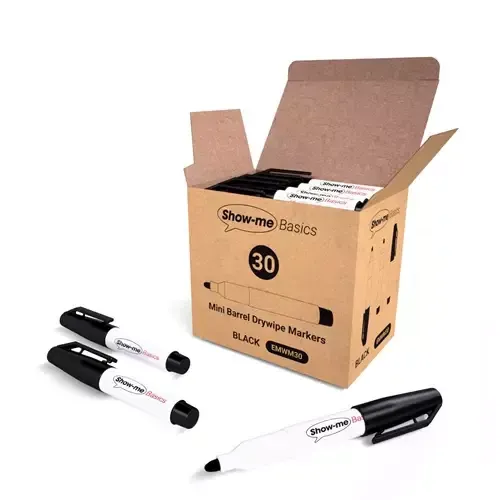 Show-me Basics Mini Whiteboard Pens Black (Box 30) - EMWM30 - Image 1
